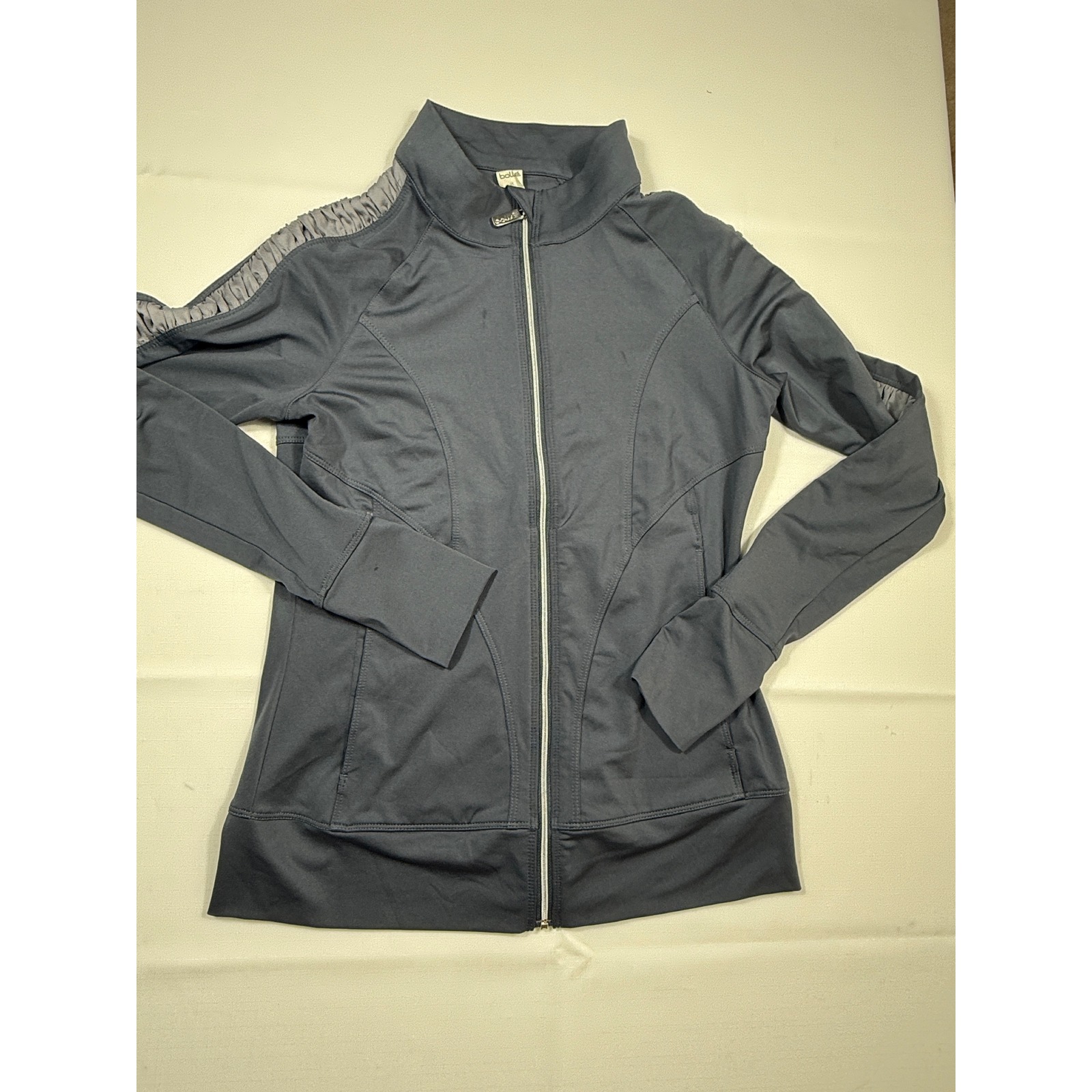Bolle Womens Xs Full Zip Jacket Gray Ruched Sleeve Athletic Activewear